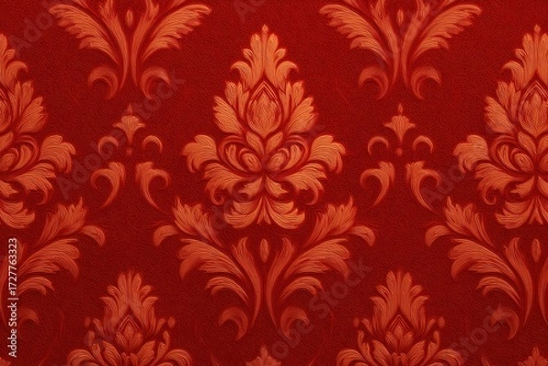 Obraz Rich red wallpaper featuring a sophisticated damask pattern adds elegance and warmth to interior spaces in various settings and occasions