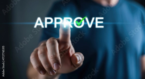 Fototapeta Businessmans Finger Approving Digital Interface with Checkmark.