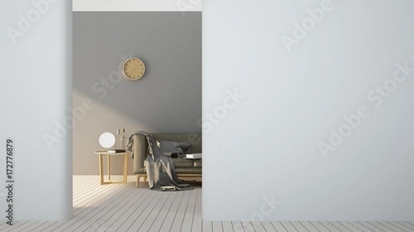 Fototapeta 3d rendering The interior relax space furniture and background white decoration minimal - empty space