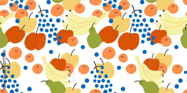 Fototapeta Seamless pattern with fruits in flat style.Element for decoration design mail posts postcards poster print invitation background backdrop wrapping wallpaper banner textile