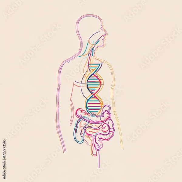 Fototapeta DNA helix esophagus merging into stomach color