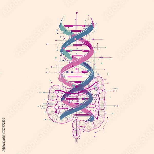 Fototapeta DNA helix esophagus merging into stomach color