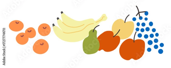 Fototapeta color isolated fruits and berries collection in flat style in vector. image for sticker poster print decor design