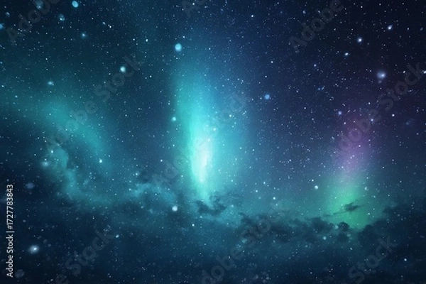 Obraz cosmic aurora lights and stars in mystical night sky with teal and purple glow