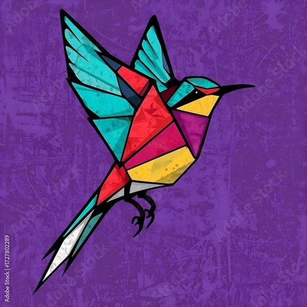Fototapeta A stylized digital illustration of a flying bird, featuring a geometric patchwork composition.