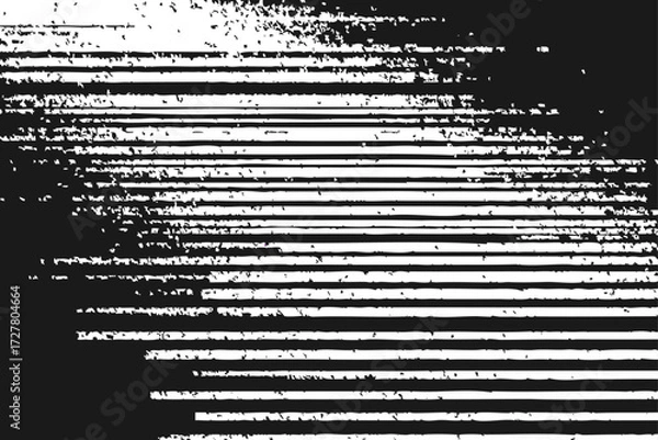 Fototapeta Abstract black and white glitch stripe vector with digital noise and distortion. Perfect for tech, cyber, and retro-futuristic designs.