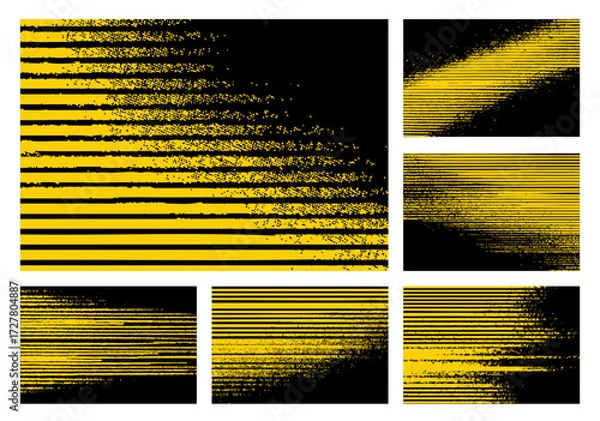 Fototapeta Abstract vector background set with bold yellow stripes and rough textured effects on black. Modern design for posters, banners, and creative projects.