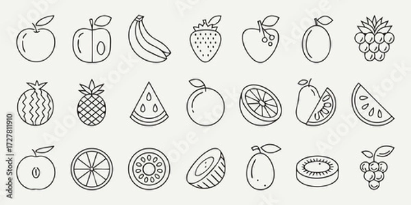 Obraz Clean Thin Stroke Fruit Icon Vector Set