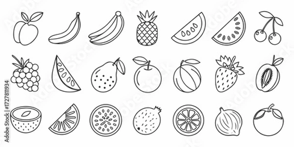 Obraz Simple Fruit Outline Vector Icon Collection