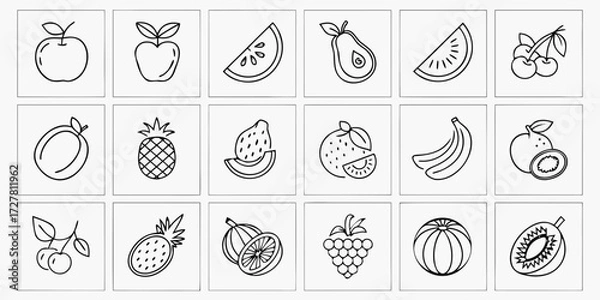 Obraz Elegant Thin Line Fruit Vector Icon Set