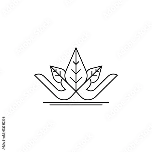 Fototapeta logo vector illustration of an abstract crown with leaf and hand shape