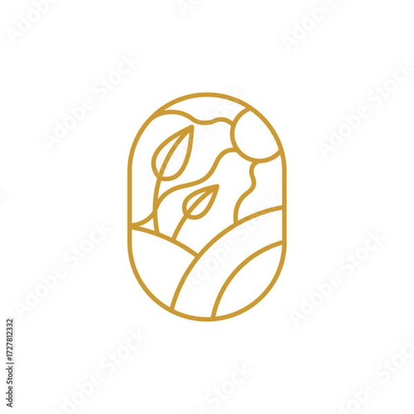 Fototapeta Minimal landscape emblem logo design with line design style