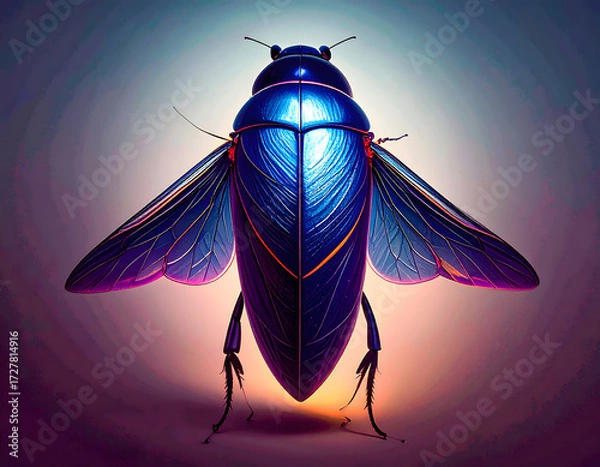 Fototapeta Vibrant Blue Insect with Shiny Wings on Colorful Background