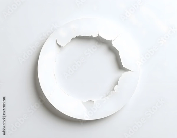 Fototapeta Circular Tear Design on White Background with Textured Edges