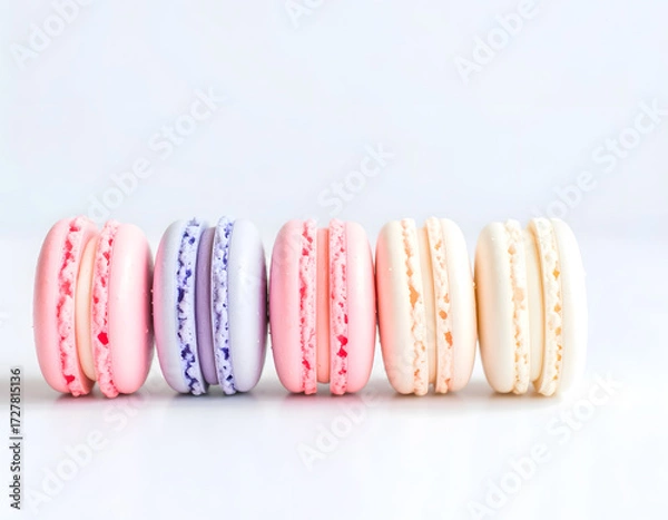 Fototapeta Colorful Macarons Dessert Arrangement on Light Background