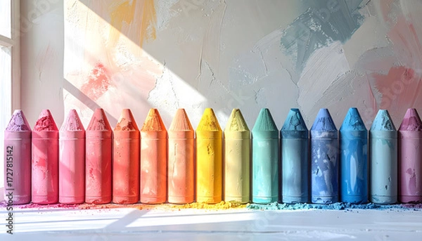 Fototapeta Colorful Crayons Displayed on a Brightly Lit Surface