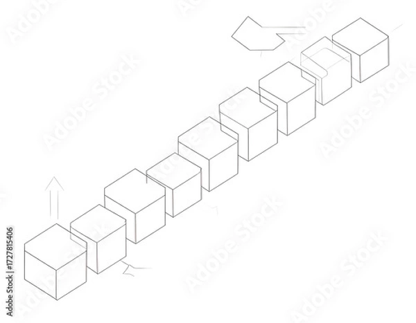 Fototapeta Isometric View of Stacked Cubes with Directional Arrows Design