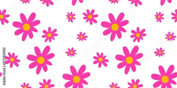 Fototapeta Hand drawn colorful floral vector seamless pattern in pink color, childish style. Fun doodle flower illustration. For textile, fabric,  wallpaper design.