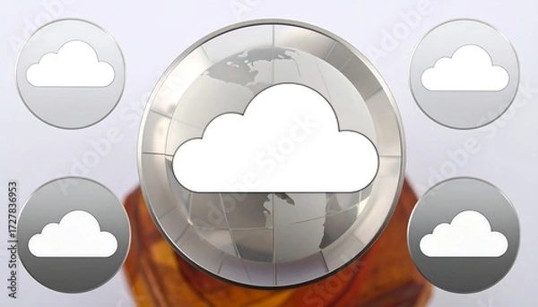 Fototapeta Conceptual graphic of a globe with cloud icons
