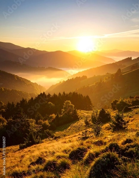 Obraz Sunrise over mountain valley