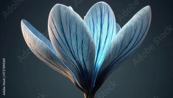 Fototapeta A close-up, detailed view of a luminous, light-blue flower, highlighting the intricate, textured petals and delicate lines.