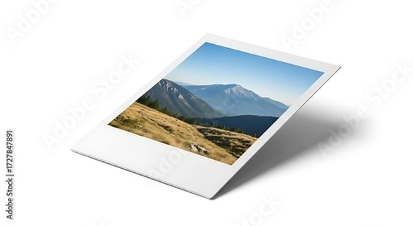 Obraz Mountain Vista Captured in a Polaroid Frame, Golden Grass and Distant Peaks
