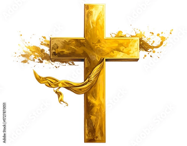 Obraz Golden cross isolated on transparent background.