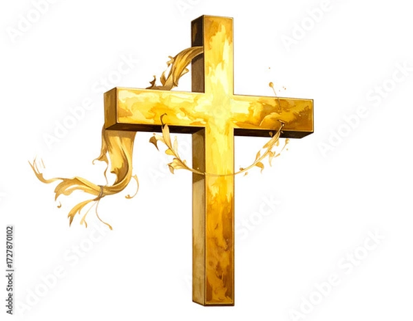 Obraz Golden cross isolated on transparent background.