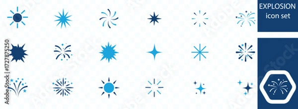 Fototapeta Vintage sunburst in different shapes. Explosion, firework, sparks, shine, twinkle, sun rays. Trendy bursting rays design 