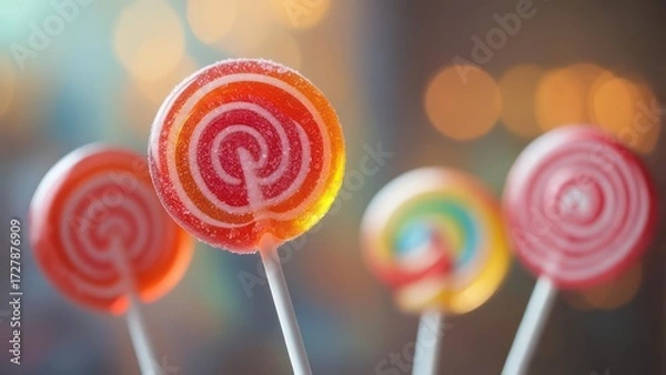 Fototapeta Colorful Swirl Lollipops with a Beautiful Bokeh Background.