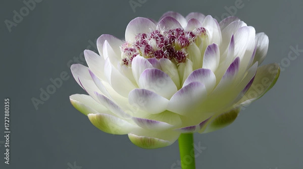 Fototapeta Blooming Elegance: A captivating close-up of a vibrant flower unfolds against a soft, muted background, revealing intricate textures and delicate petals.