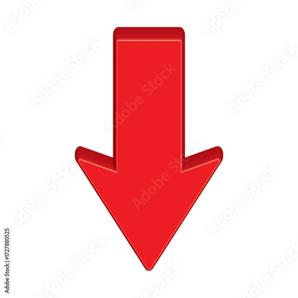 Fototapeta Red 3d arrow going down stock icon on white background. Bankruptcy, financial market crash icon for your web site design, logo, app, UI. graph chart downtrend symbol.chart going down sign.