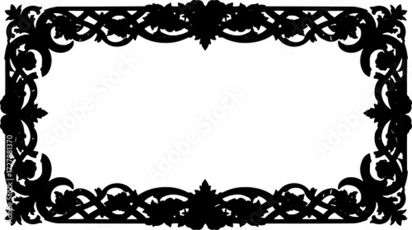 Fototapeta Elegant black ornate floral frame design for luxurious invitations and decorative projects silhouette and cutout removed background