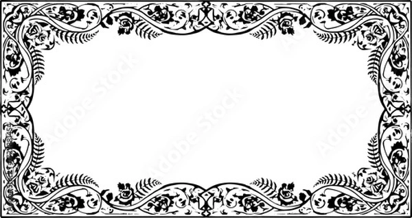 Obraz Elegant ornate floral border design for invitations, certificates, or decorative framing, classic beauty. silhouette and cutout removed background