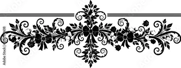 Obraz Elegant floral border with roses and bows adds timeless charm to invitations, stationery, and decorative projects. silhouette and cutout removed background