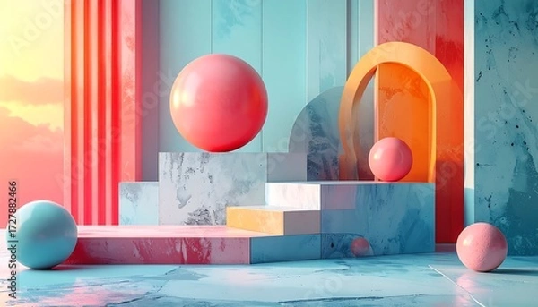 Obraz Abstract geometric shapes in pastel colors