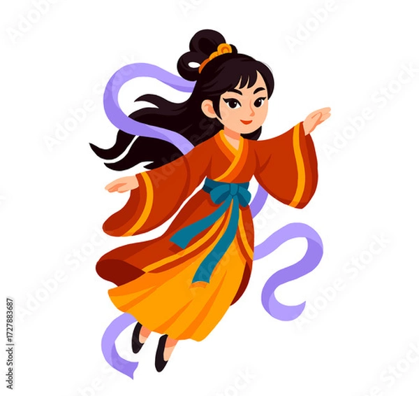 Obraz Cartoon Illustration of Chang'e Flying to the Moon