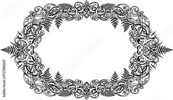 Fototapeta Elegant vintage ornate frame with floral and leaf motifs, perfect for classic invitations or elegant designs. silhouette and cutout removed background