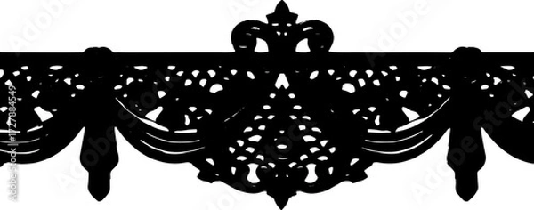 Fototapeta Elegant black ornate floral border with roses and draped fabric design silhouette and cutout removed background