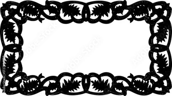 Fototapeta Elegant black ornate frame with floral and fern motifs perfect for vintage invitations or luxurious displays silhouette and cutout removed background