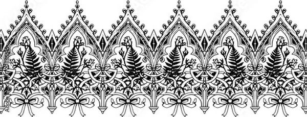 Fototapeta Elegant gothic border design with delicate roses and ferns, perfect for invitations and decor silhouette and cutout removed background