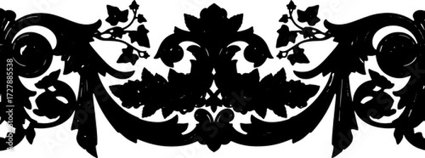 Fototapeta Elegant black baroque ornament with roses and ivy, perfect for luxury decor and design projects silhouette and cutout removed background