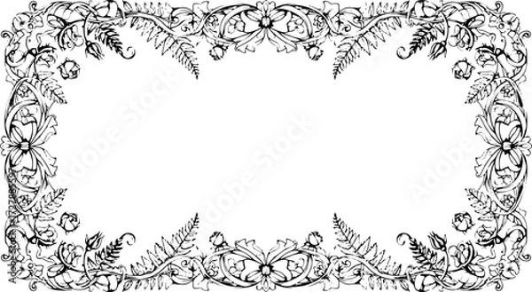 Fototapeta Elegant floral border with roses and ribbons, perfect for invitations, certificates, or vintage designs. silhouette and cutout removed background