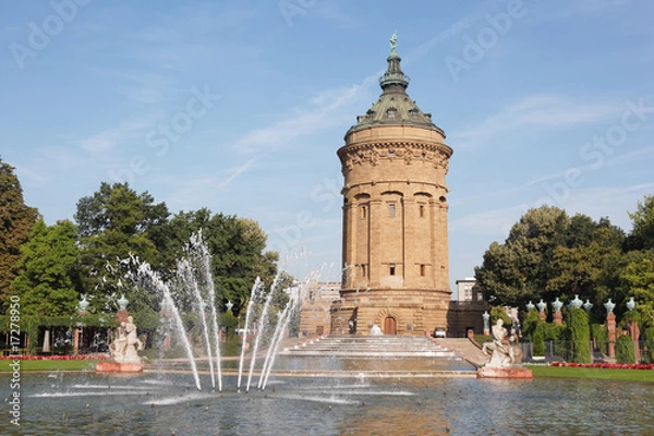 Obraz Wasserturm und Springbrunnen, Mannheim