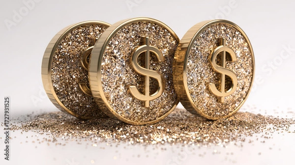 Fototapeta Gold Dollar Coin 3D Shining Render on Transparent Background