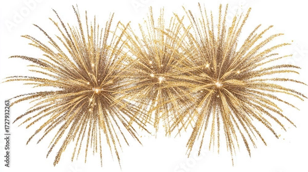Fototapeta Brilliant Radial Golden Fireworks Glowing Festive Design on Transparent Background