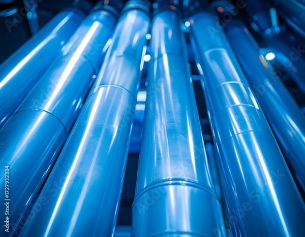 Fototapeta Close-up view of many bright blue pipes