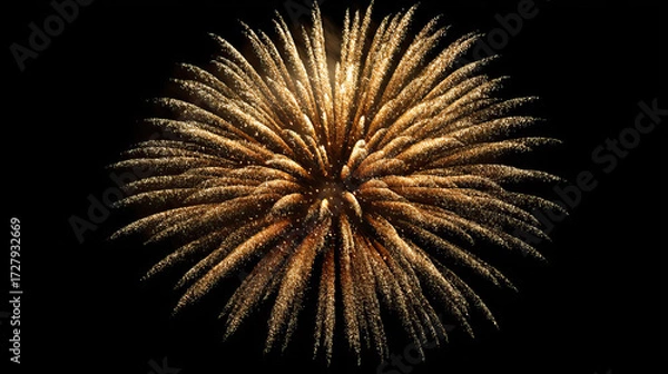 Fototapeta Brilliant Radial Golden Fireworks Glowing Festive Design on Transparent Background