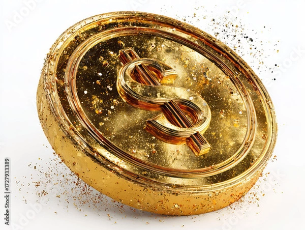Fototapeta Gold Dollar Coin 3D Shining Render on Transparent Background