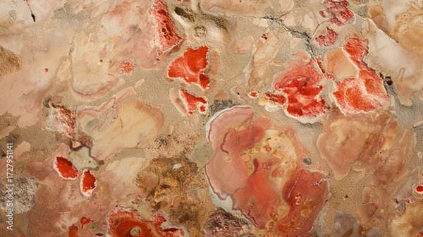 Fototapeta Textura de Pedra Mineral com Detalhes de Fóssil de Coral Vermelho.